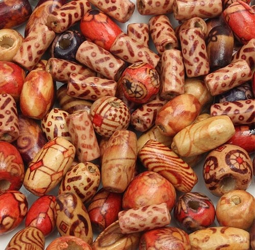Wooden beads mixed patterns - wooden,