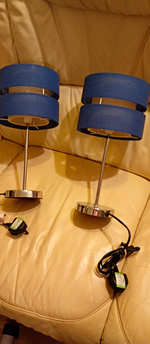 Pair blue drum shade table - pair,
