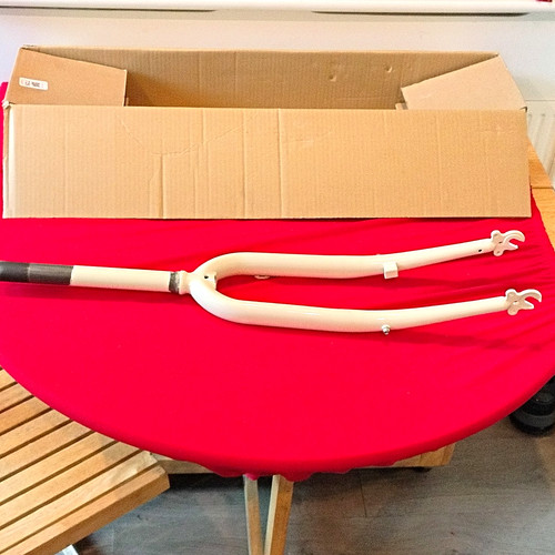 Cream rigid bicycle fork - bicycle,