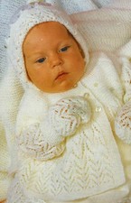 BABY knitting pattern vintage matinee   coat  bonnet booties 3ply wool  14/18 in