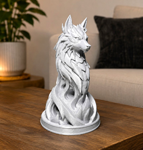 Fantasy wolf statue - wolf, grey