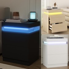 LED Bedside Table Charging and Storage Nightstand 2 Drawers End Side Table