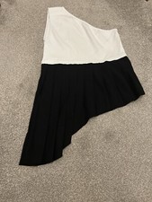 Women’s Zara One Shoulder White & Black Top Size Medium Black Diagonal Pleat