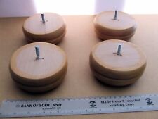 4 SOLID BEECH FURNITURE BUN FEET, 12 CM WIDE, 5 CM DEEP, USED