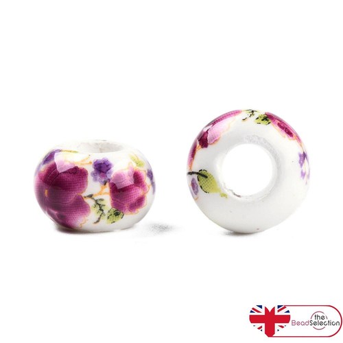 Rose flower porcelain beads - 10,
