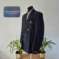 Gieves & Hawkes Double Breasted Navy Wool Blazer Mens 44R Gold Button Savile Row