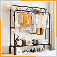 Heavy Duty Single Double Clothes Rail Hanging Rack Garment Shoes Display Stand
