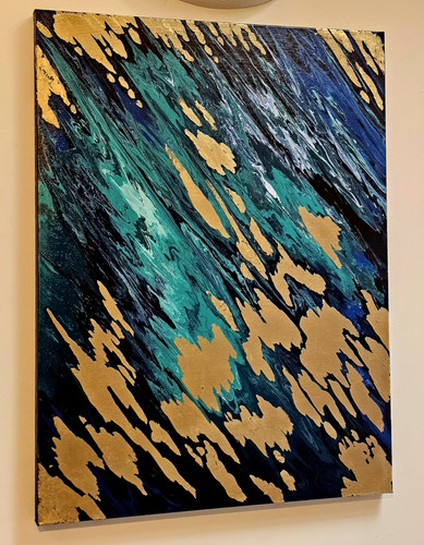 Gold blue abstract fluid - abstract,