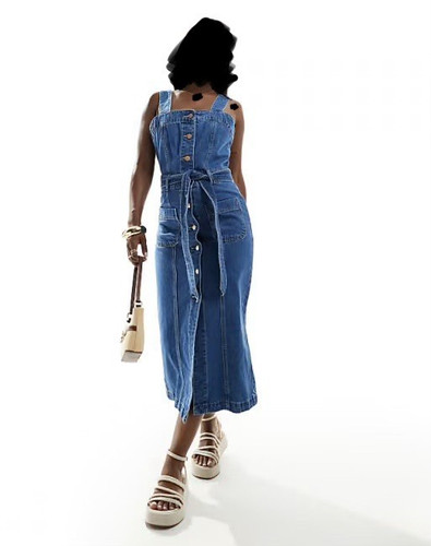 River island blue denim midi - island,