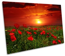 Red Poppy Flowers Sunset Field CANVAS WALL ART Picture Print Single