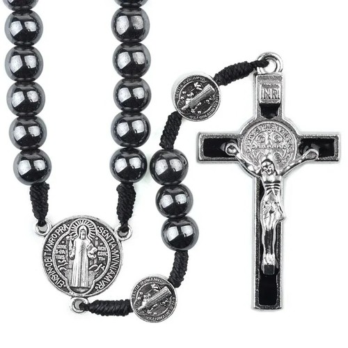 Hematite rosary beads cross - beads,