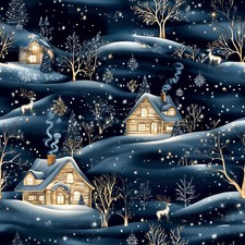 Cosy Christmas Cabins! Patchwork Fabric Fat & Long Quarters Metres: 100% Cotton