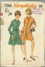 Vintage Misses' Pant Dress in Two Lengths Sewing Pattern S7244 Size 14