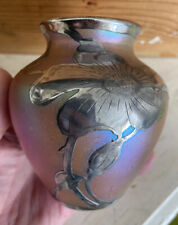 Loetz Or Kralik Iridescent Glass Vase Art Nouveau Sterling Silver Overlay