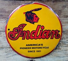 VINTAGE INDIAN AMERICA'S PIONEER MOTORCYCLE DINCE 1901 PORCELAIN ENAMEL SIGN