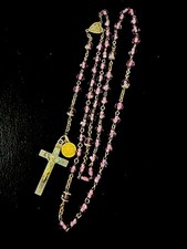 Vintage French Gilt Metal Amethyst Rosary Bead Necklace, 19.2g