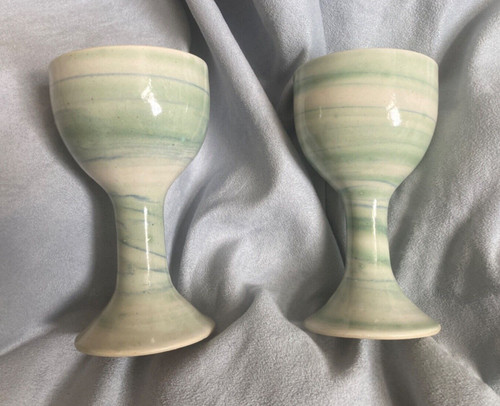 Pair hand crafted pale - pale, blue