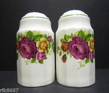 Cottage rose English Fine Bone China salt and pepper (Green Rim) BY MILTON CHINA