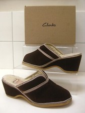 CLARKS MULES wedges CLOGS faux suede fur slippers warm hippy boho comfort shoes
