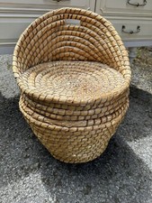 Vintage Retro Ali Baba Laundry Basket Seat Woven  Wicker Lid