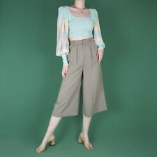 VINTAGE 90s Womens Grey Crop Midi Pleated Beige Trousers Culottes Pants XS S 8 6