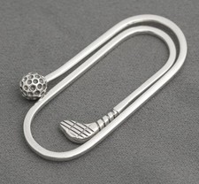 Vintage 925 Sterling Silver Novelty Money Clip Golf Club and Paperclip Design