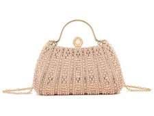 Ladies Diamante Clutch Bag Pearl Beaded Evening Bridal Wedding Women's Handbag