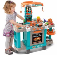 Kids Kitchen Play Set with Induction Hob Pots Utensils Play Food Sounds & Lights