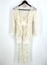 Claire Pettibone Gown w Jacket Ivory Wedding Sheer Lace Straps Size Small Boho