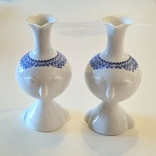 2x Vintage Bjorn Wiinblad Rosenthal Romanze Secunda Vase Womans Head Porcelain