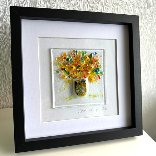 Framed fused glass vase - , of