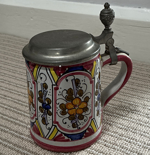 Hand painted ceramic beer mug - hand,