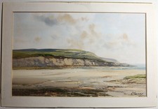 G. Trevor Original Watercolour – Coastal Cliffs and Beach Scene British Seascape