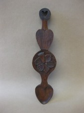 Vintage Wooden Love Spoon ~ Welsh Handcarved ~ Daffodil & Hearts ~ 11" ~ 28 cm