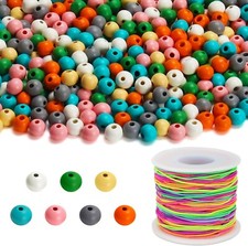 Kurtzy 1000 Pack of Assorted Round Wooden Loose Beads with Elastic Cord - 7mm