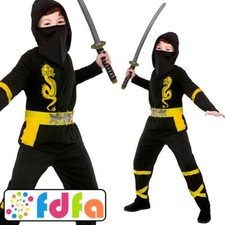 Wicked Black & Yellow Power Ninja Kids Childs Unisex Fancy Dress Costume