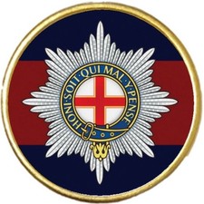 Coldstream Guards Regiment Military Gold Colour Round Badge And Velvet Bag