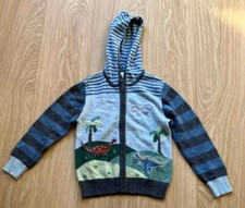 MONSOON Boys Wool Mix DINOSAUR SCENE Hooded Cardigan Size 6 - 8 Yrs