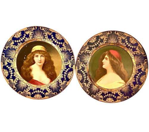 Antique vienna art plates pair - plates,