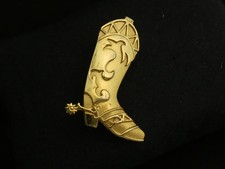 NICE Goldtone Textured Cowboy Boot & Spurs Design BROOCH