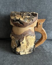 Vintage Birch Wood Bark Tankard with Hinged Lid Drinking Beer Mug Viking 