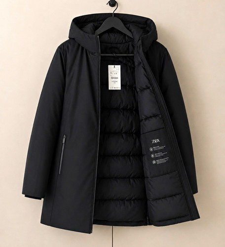 Zara black hooded - hooded, puffer