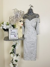 Mother of Bride Groom Size 16 John Charles Silver Grey Dress & Fascinator