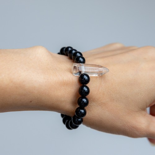 Black agate stretch bracelet - stretch,