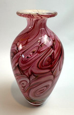 RARE Gozo Glass 9.5" Vase Pink Swirl Made In Malta w/ Marking Clean No Chips
