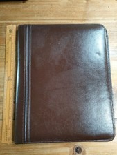 1980s Brown Leather look A4 Document Folder/Wallet Acceptable condition