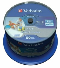 50  Verbatim Blu Ray 43812  25GB 6x Speed Printable Spindle Blank BD-R discs