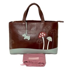 Radley Grab Bag Medium TOADSTOOLS Dark Tan Brown Leather Used