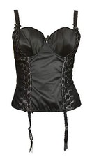Ex Bravissimo Black Satin Boned Basque with Detachable Suspender Straps RRP: £55
