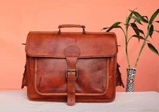 Bag Goat Leather Briefcase Messenger Laptop Shoulder Vintage Brown Real